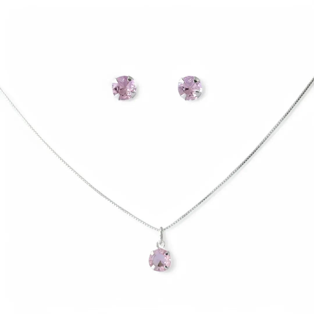 Conjunto Ponto de Luz Prata 925 Rosa