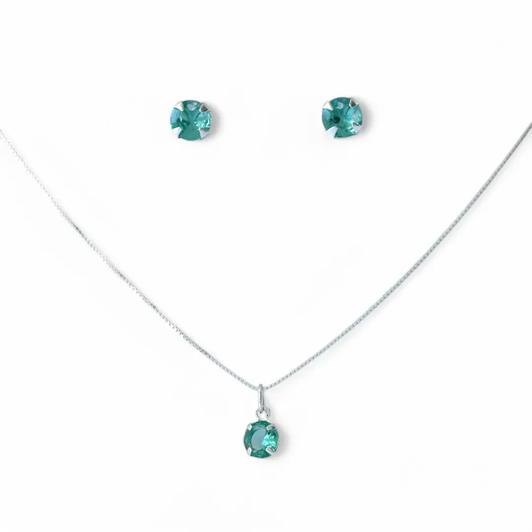 Conjunto Ponto de Luz Prata 925 Verde