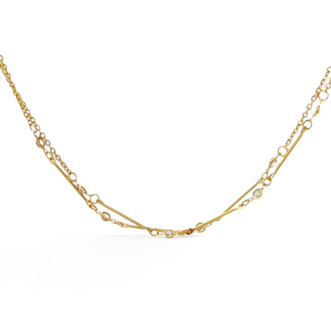 Colar Duplo Detalhe Rígido Banhado a Ouro 18K com Zircônias
