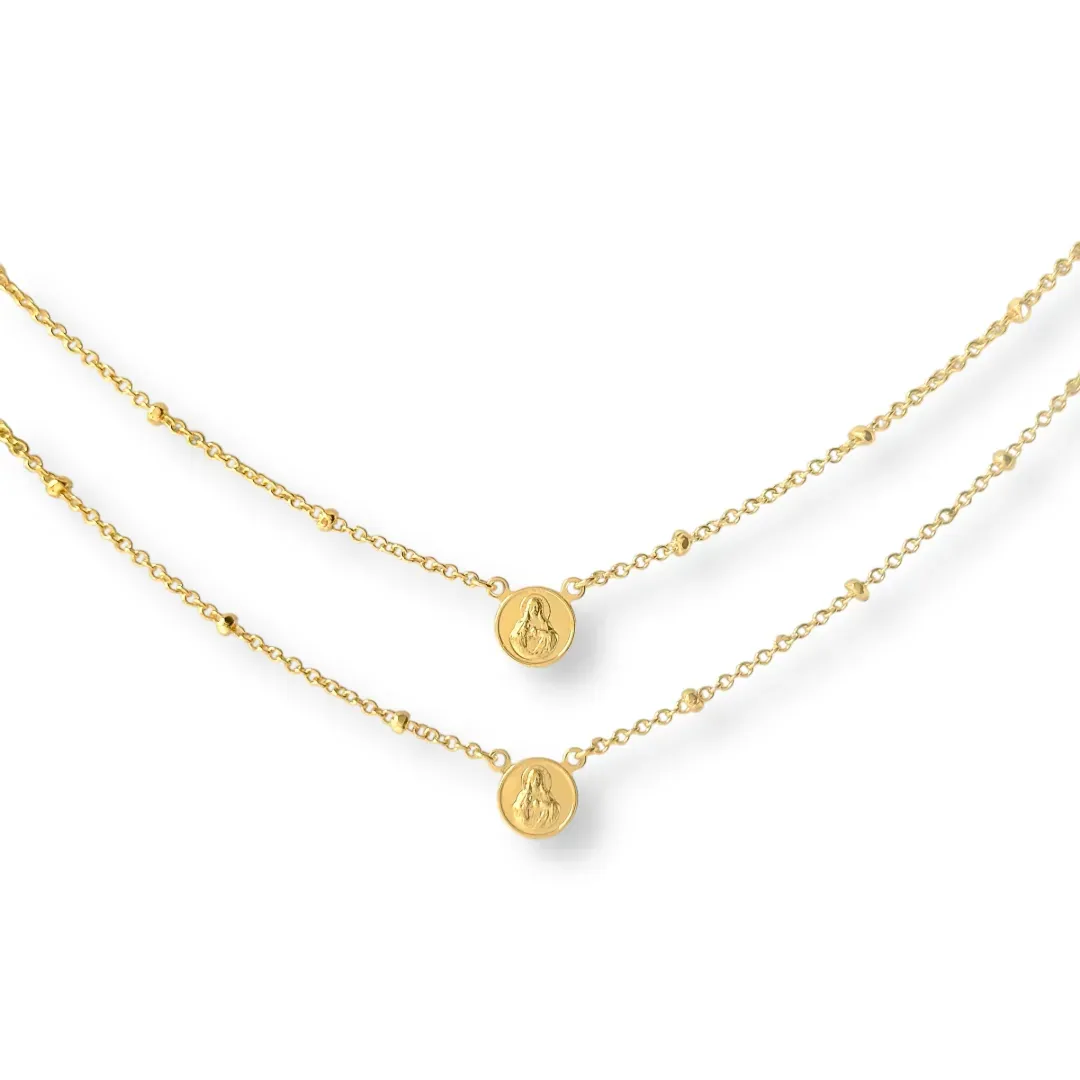 Corrente Estilo Escápulario Banhada a Ouro 18k com Bolinhas e Zircônia - 45cm