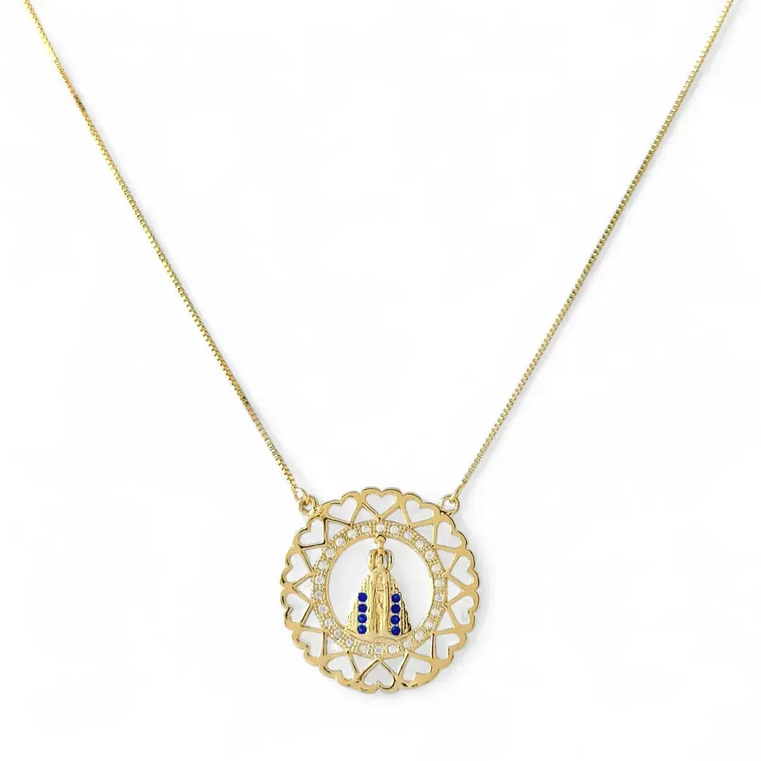 Colar Medalha Nossa Senhora Banhado a Ouro 18K - 45cm