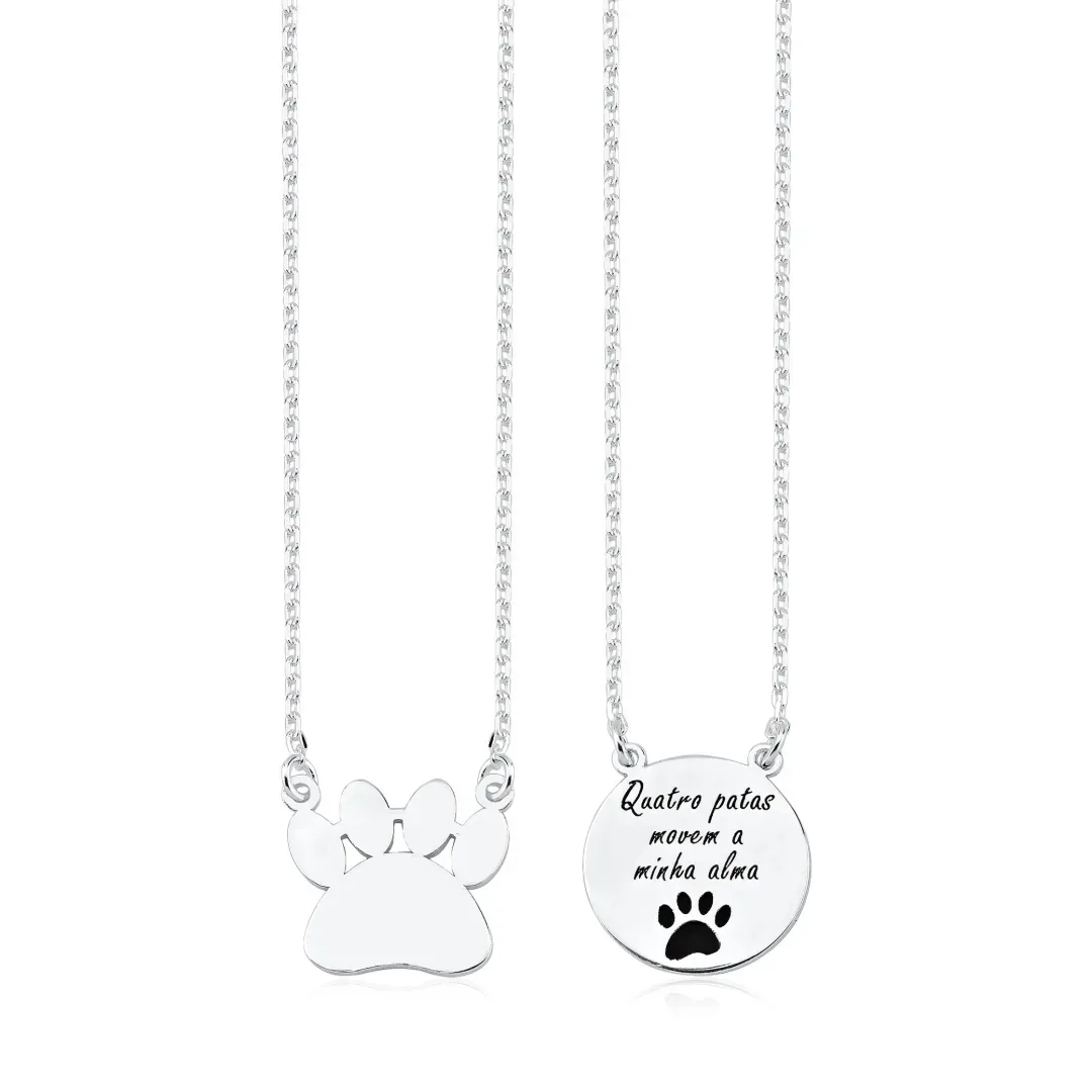 Corrente Escapulário Prata 925 Pata Cachorro/Gato