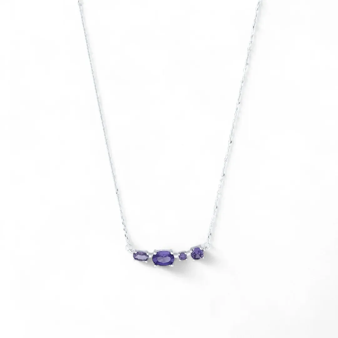 Colar Linha Prata 925 com Zircônias Lilás
