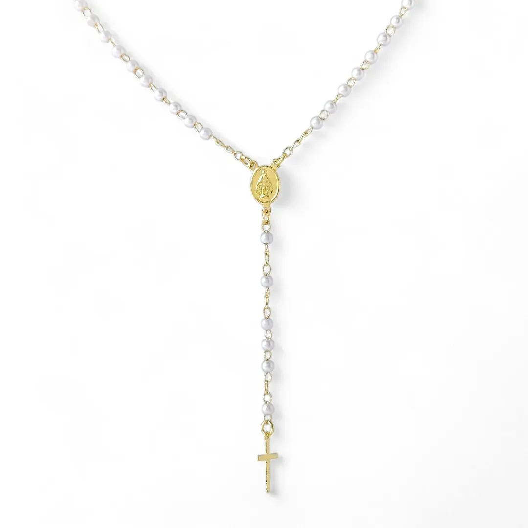 Colar Rosário Banhado a Ouro 18K com Pérolas