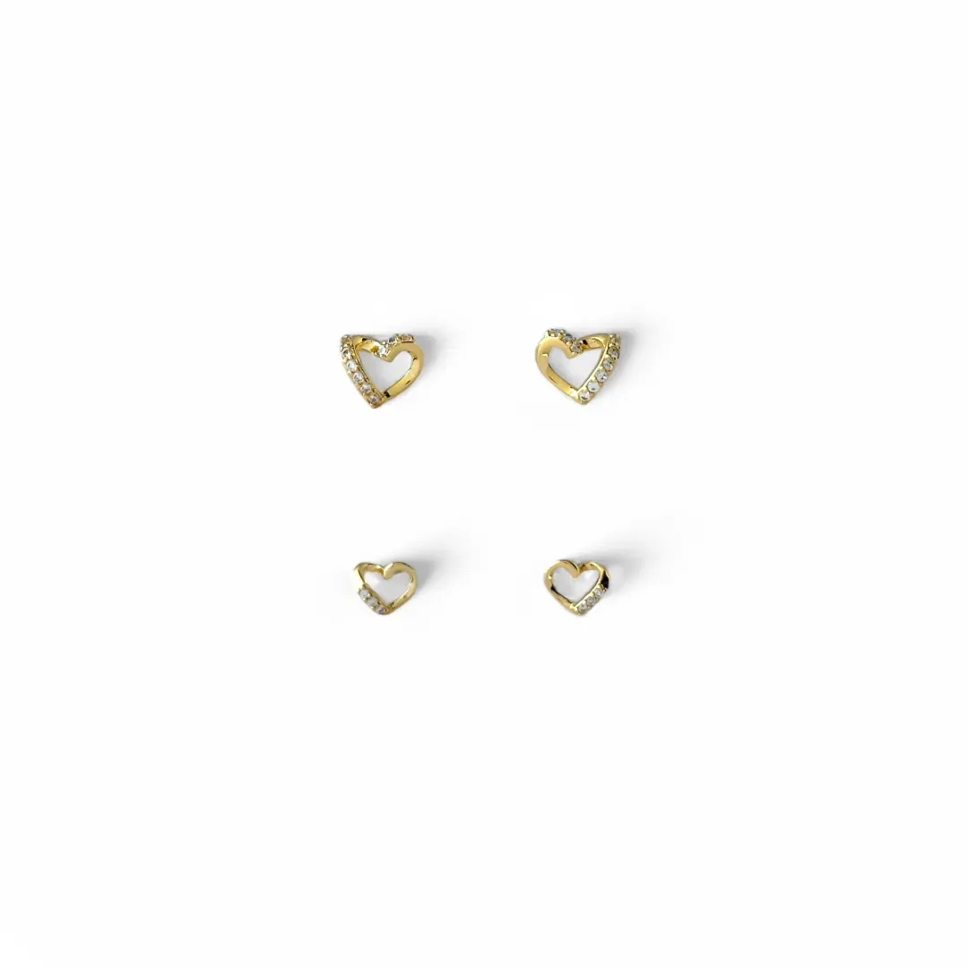 Dupla de Brincos Coração Banhado a Ouro 18k com Zircônias