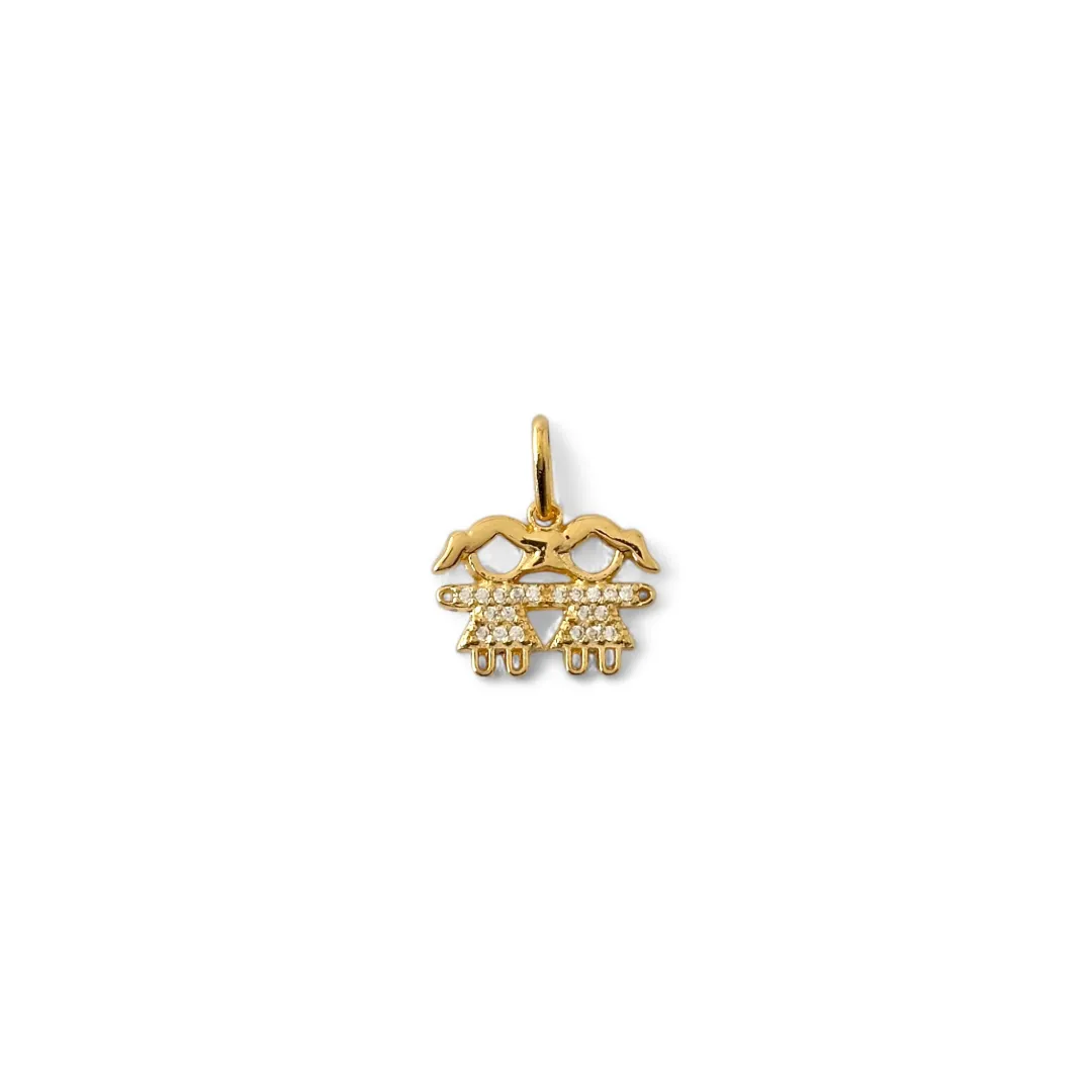 Pingente 2 Meninas Banhado a Ouro 18k com Zircônias