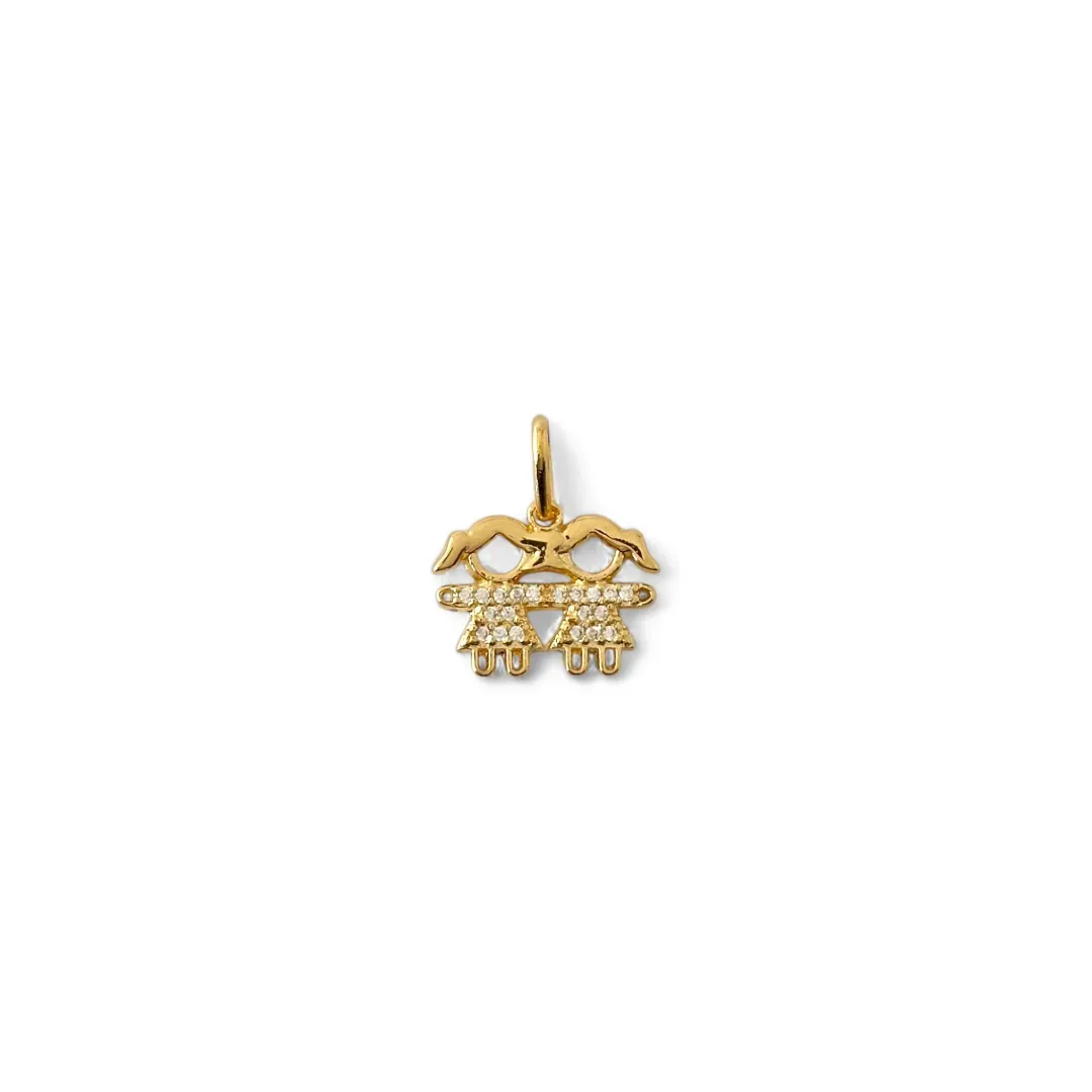 Pingente 2 Meninas Banhado a Ouro 18k com Zircônias
