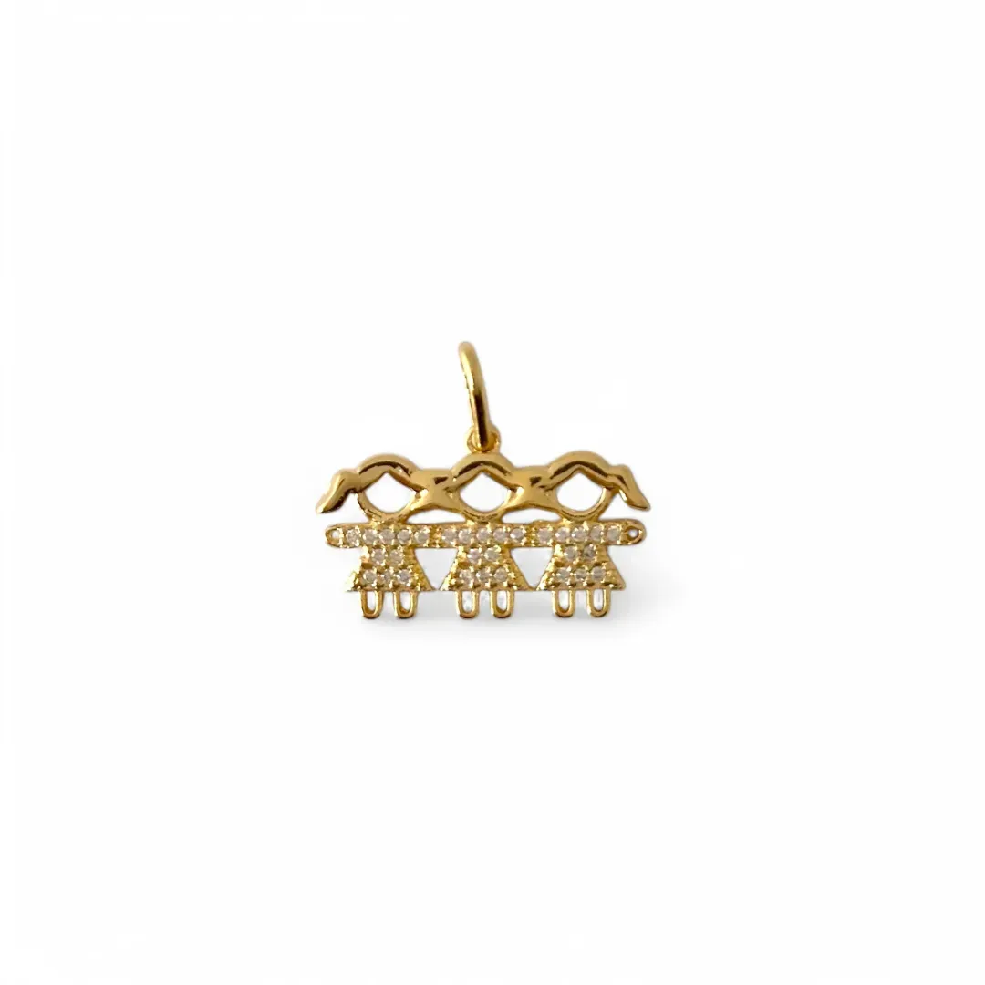 Pingente 3 Meninas Banhado a Ouro 18k com Zircônias