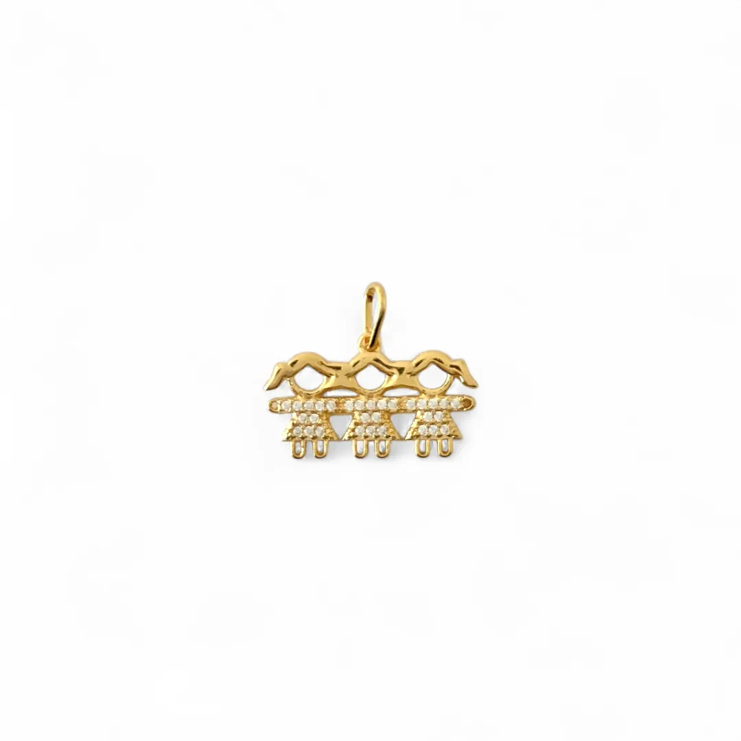 Pingente 3 Meninas Banhado a Ouro 18k com Zircônias