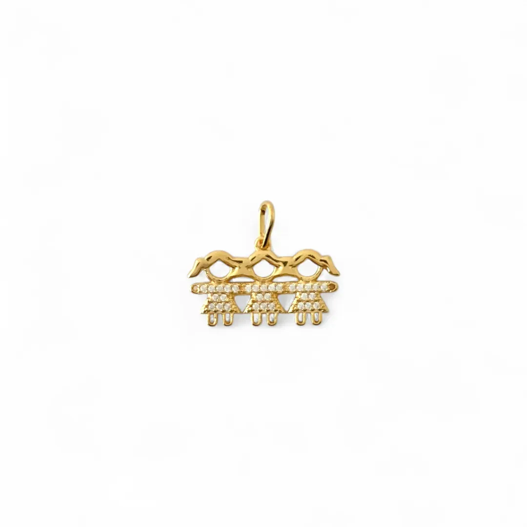 Pingente 3 Meninas Banhado a Ouro 18k com Zircônias