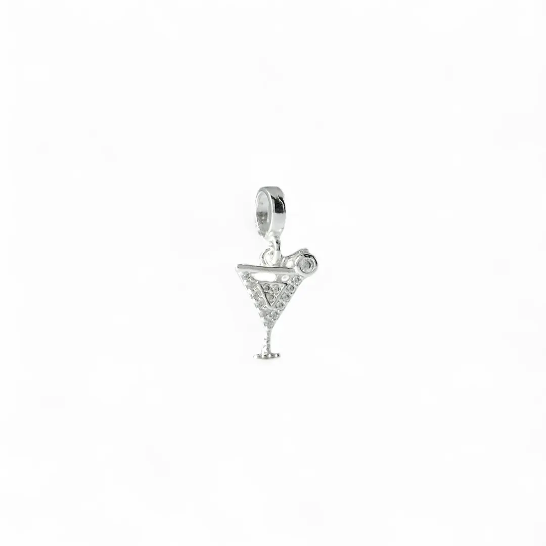 Pingente Berloque Taça de Drink Prata 925 com Zircônias