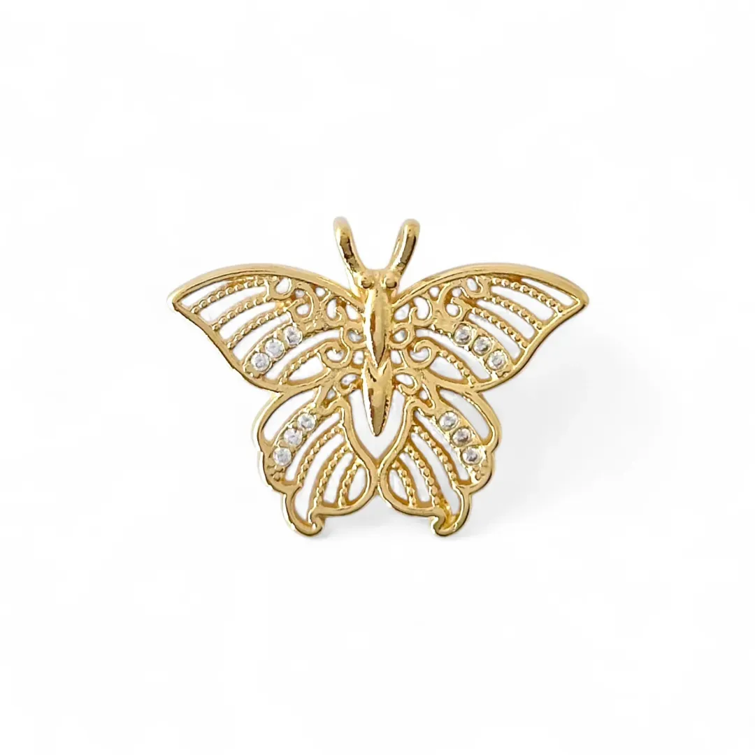 Pingente Borboleta Vazada Banhada a Ouro 18K Zircônia