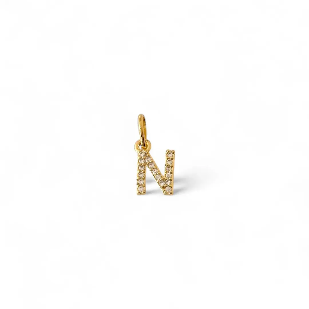 Pingente Letra N Banhado a Ouro 18K Micro Zircônia