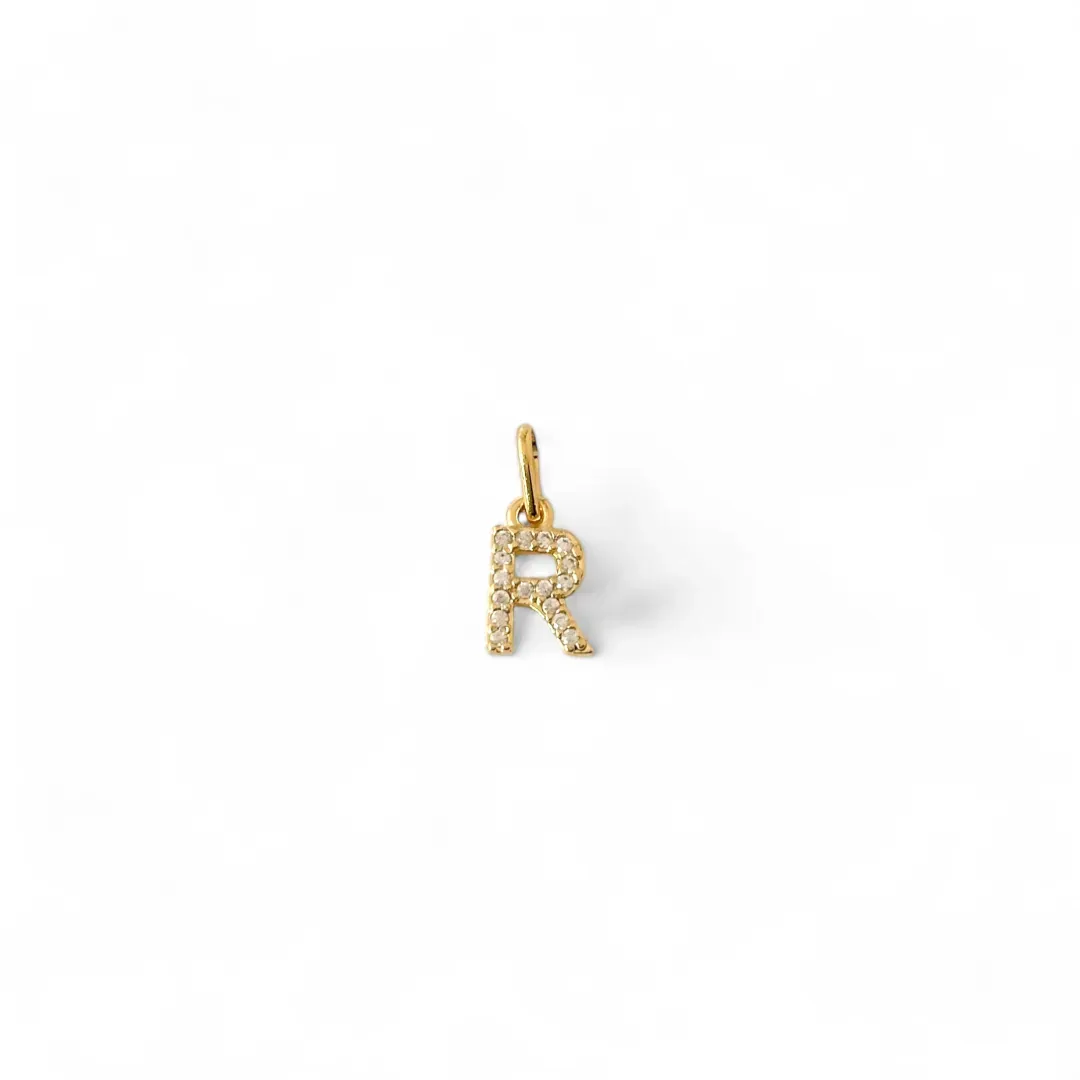 Pingente Letra R Banhado a Ouro 18K Micro Zircônia