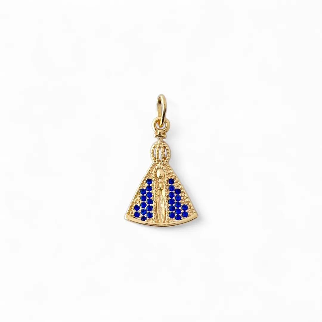 Pingente Nossa Senhora Banhado a Ouro 18k com Zircônias Azul