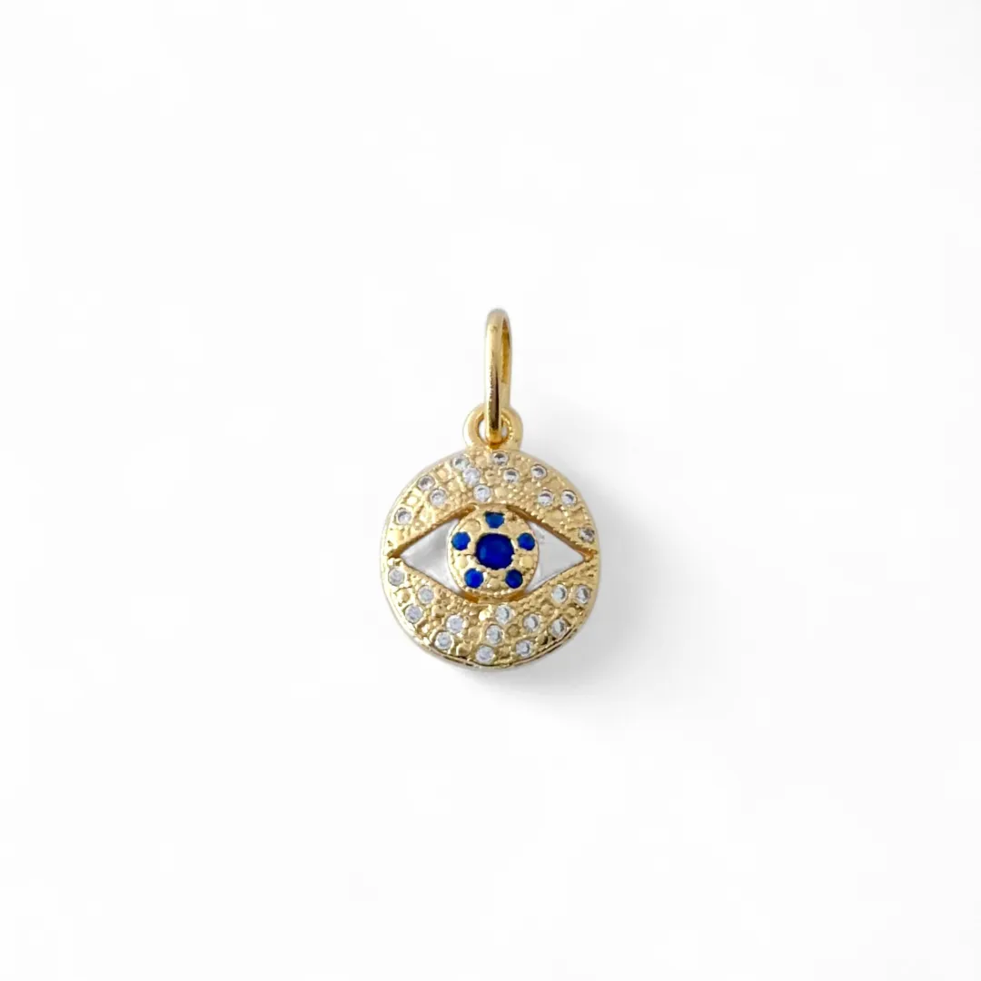 Pingente Olho Grego Banhado a Ouro 18k com Zircônias Azul e Cristal