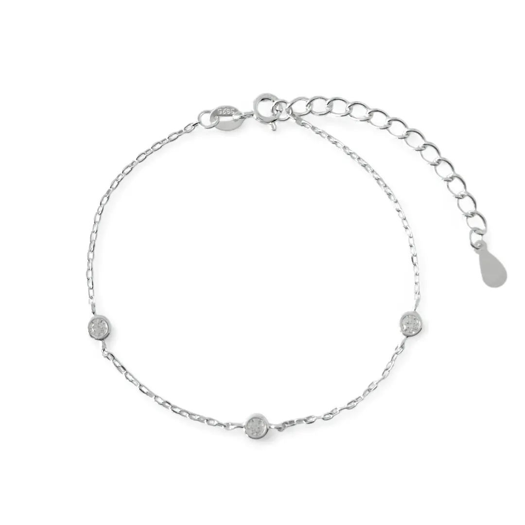 Pulseira 3 Pontos de Luz Prata 925 Zircônias