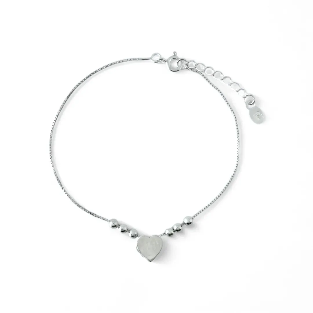 Pulseira Bolinha Coração Liso Prata 925