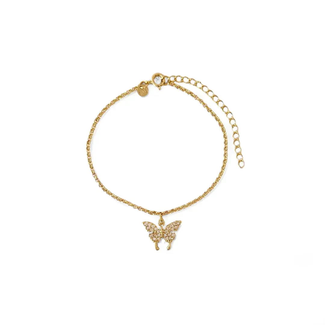Pulseira Borboleta Zircônia Banhado a Ouro 18K