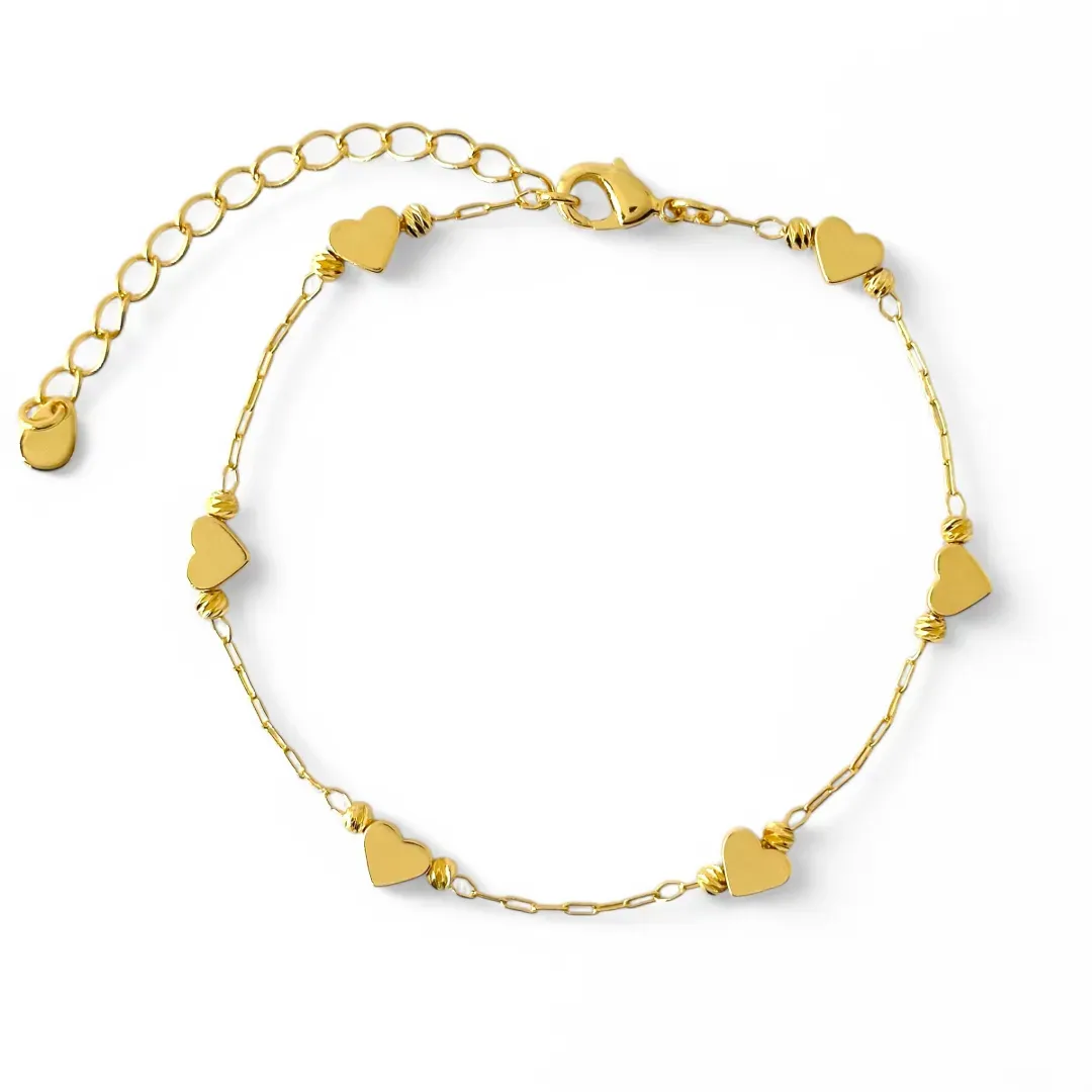 Pulseira Cartier Corações Lisos Banhada a Ouro 18k com Bolinhas