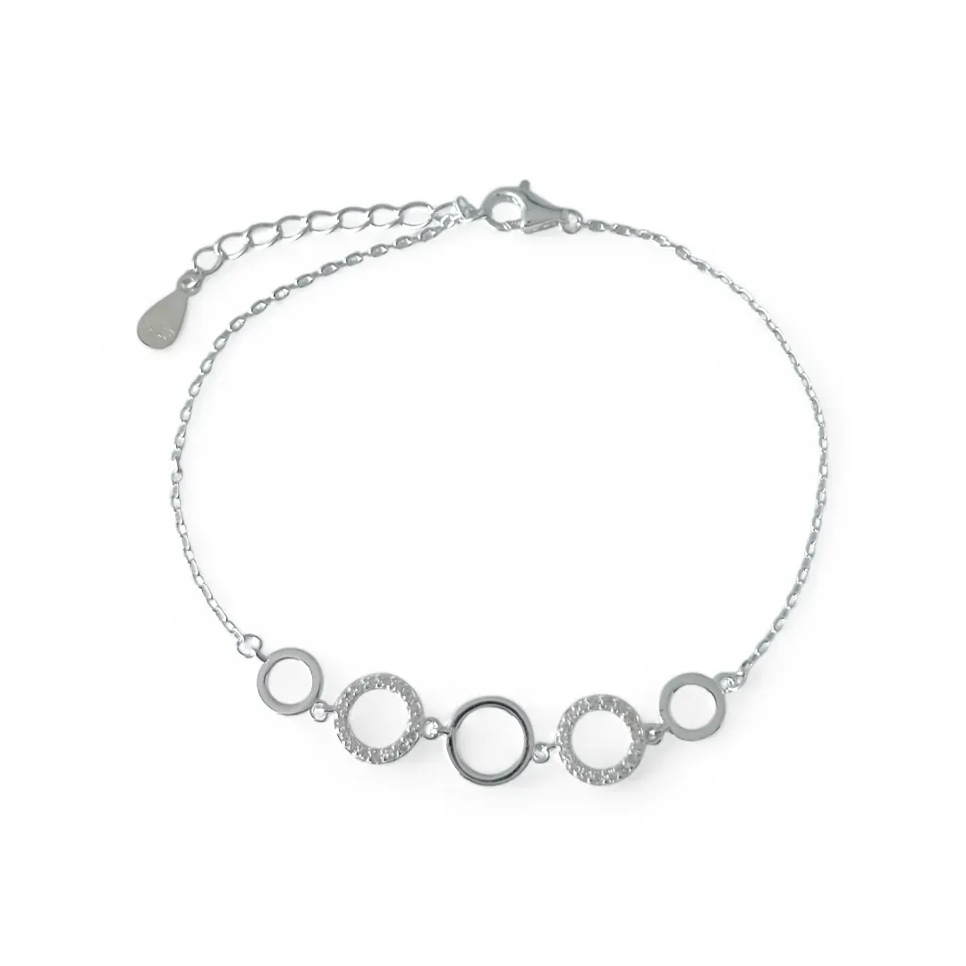 Pulseira Círculos Prata 925 Círculo Liso/Zircônias