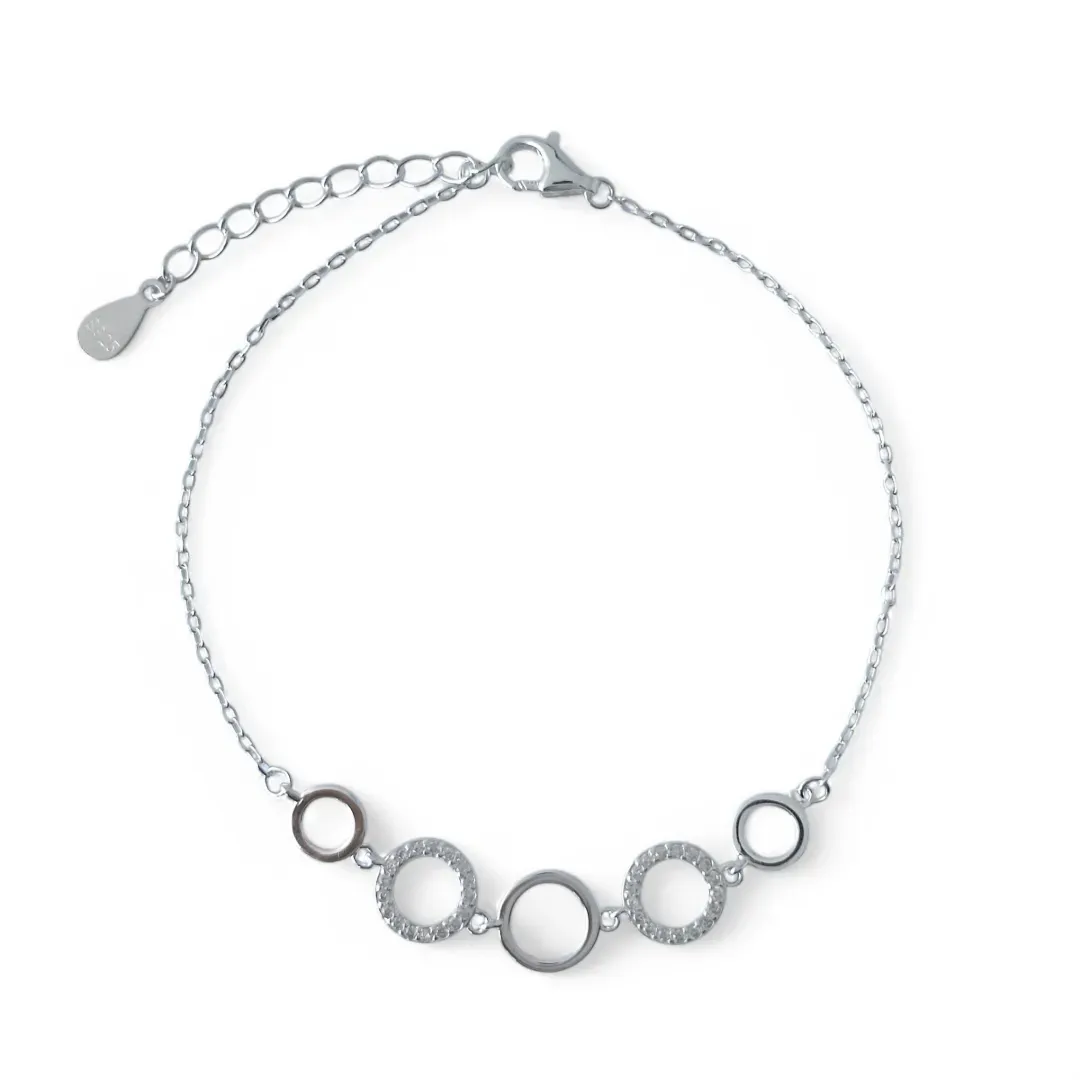 Pulseira Círculos Prata 925 Liso/Zircônias