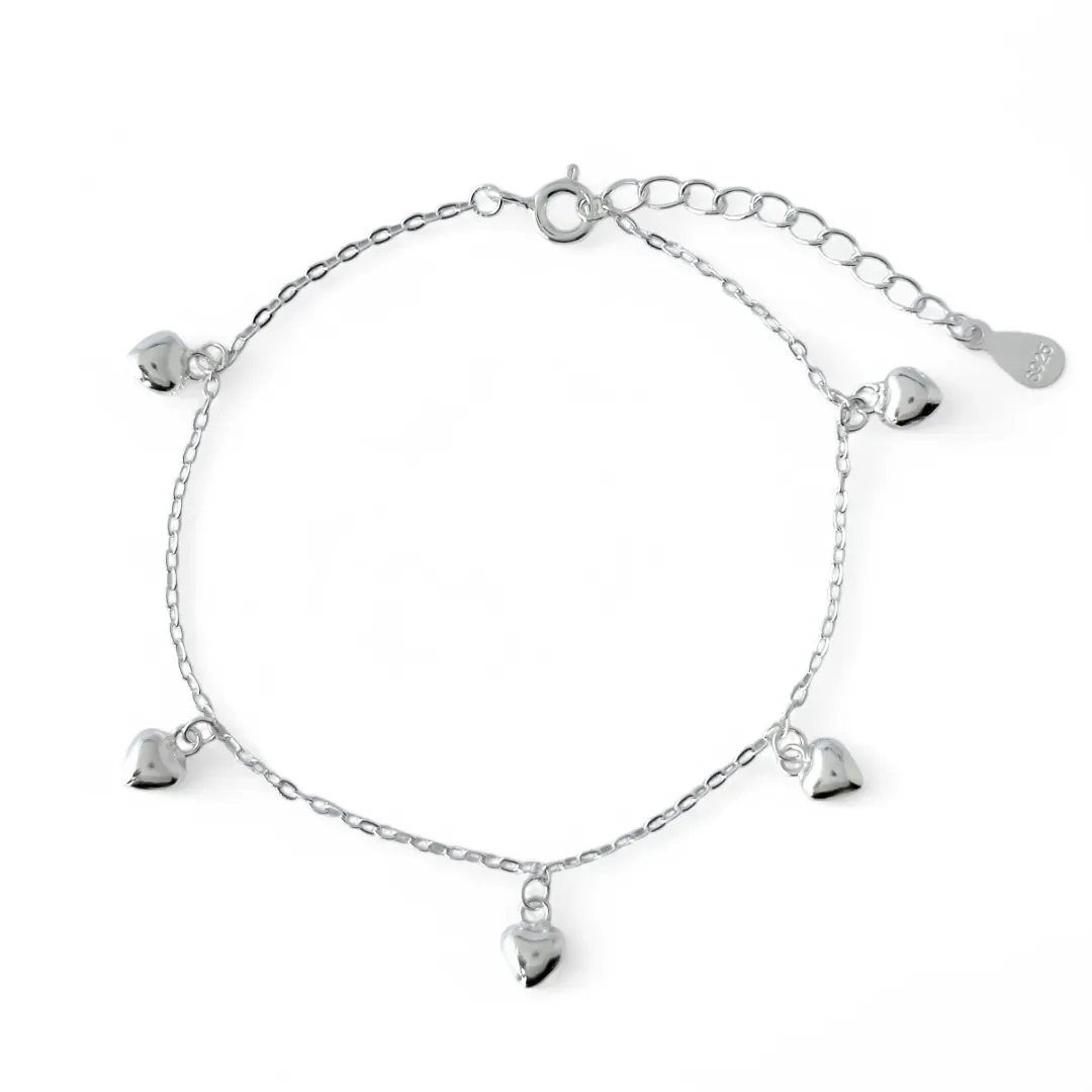 Pulseira Corações Lisos Prata 925