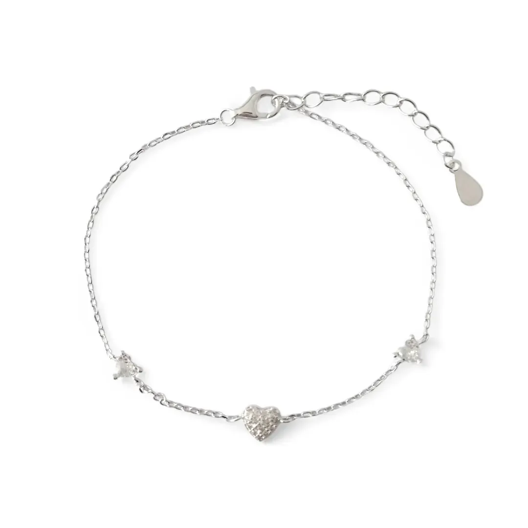 Pulseira Corações Prata 925 Zircônias