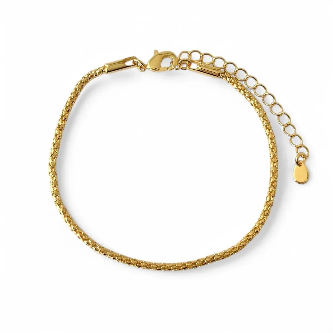 Pulseira Cordão Banhado a Ouro 18K Elo Pipoca Fino