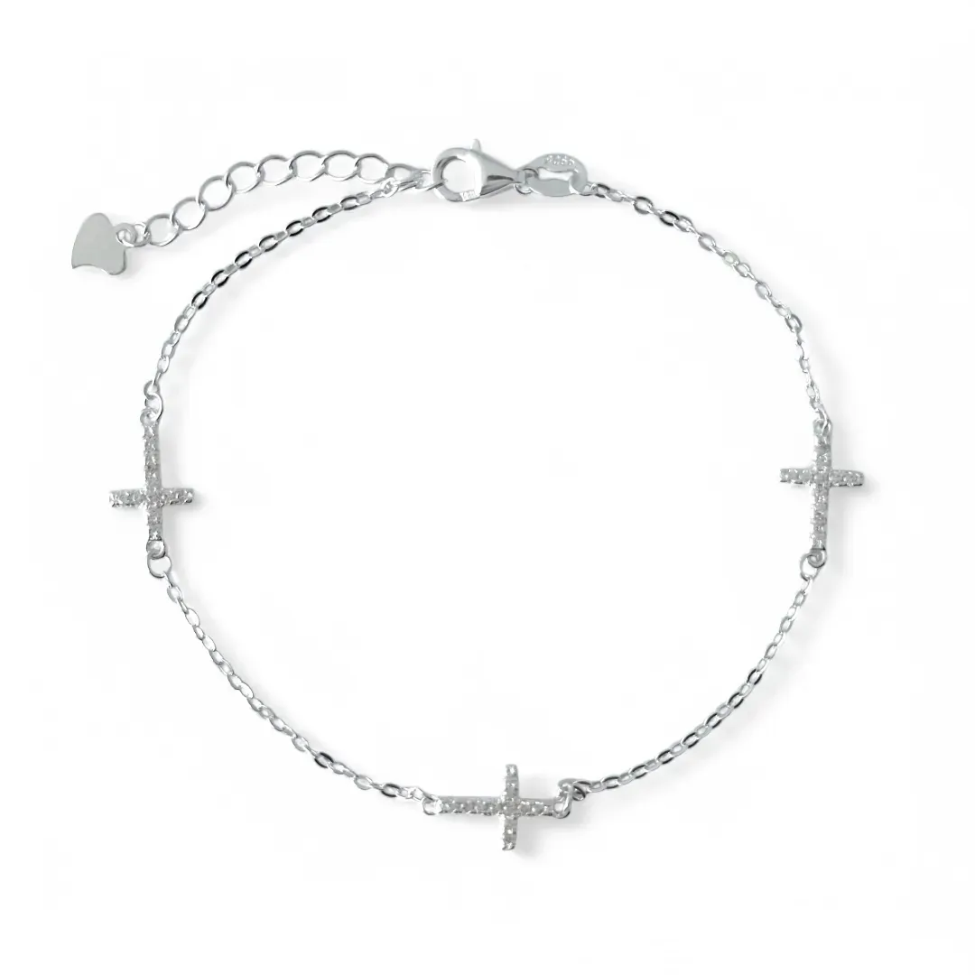 Pulseira Cruz Prata 925 Zircônias