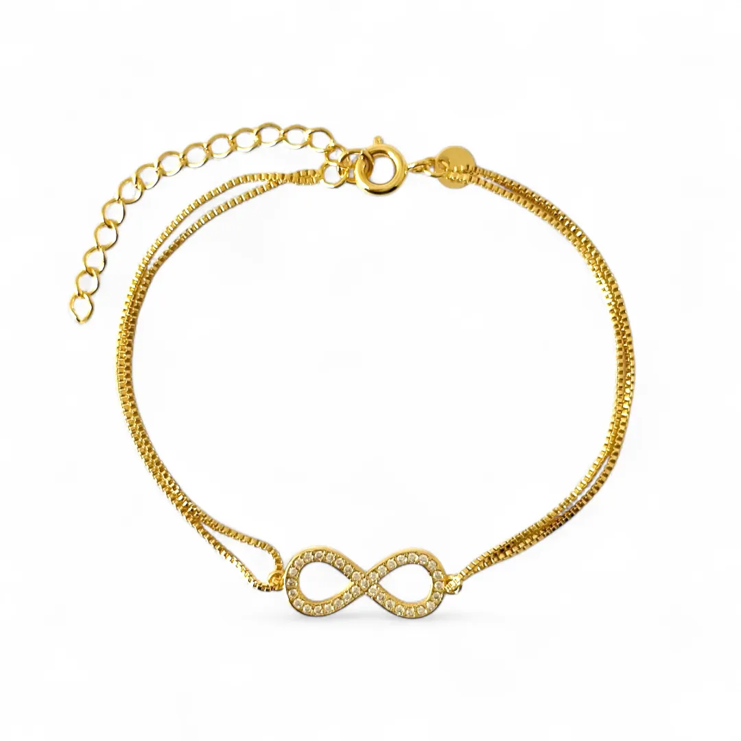 Pulseira Dupla Veneziana Infinito Banhada a Ouro 18k com Zircônias