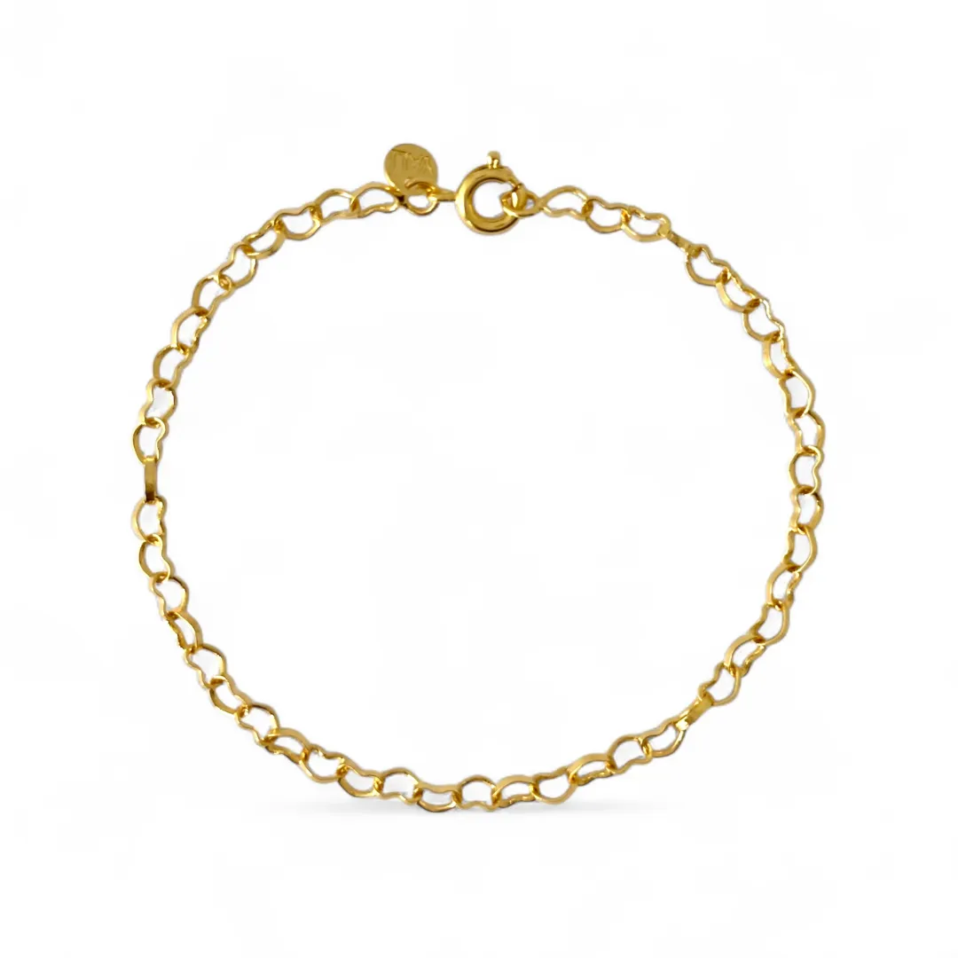 Pulseira Elo Coração Banhada a Ouro 18k - 18cm