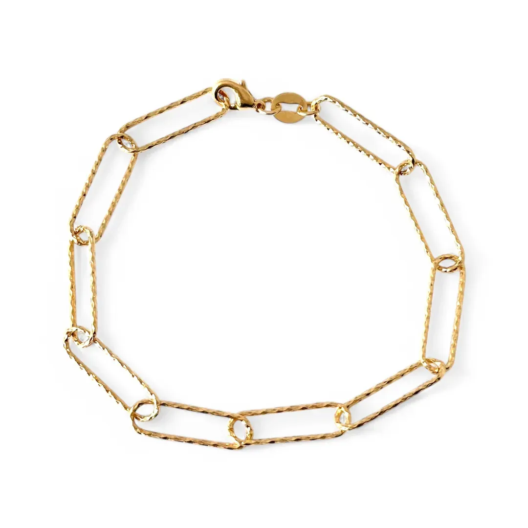 Pulseira Elo Retângulos Largo Trabalhado Banhado a Ouro 18K