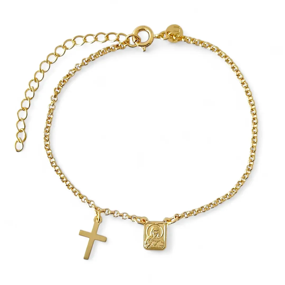 Pulseira Estilo Escapulário Banhada a Ouro 18K