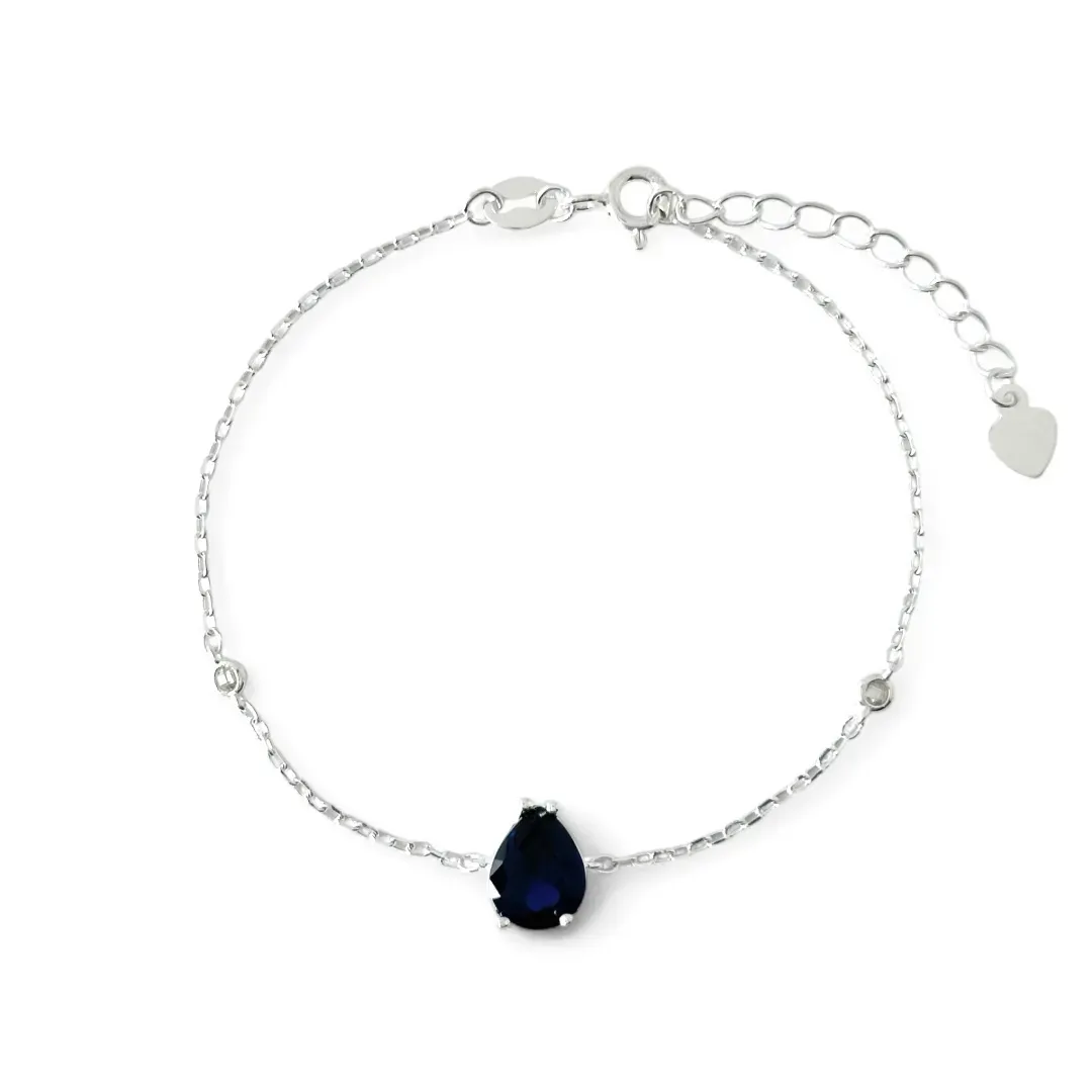 Pulseira Gota Prata 925 com Zircônias Azul Royal
