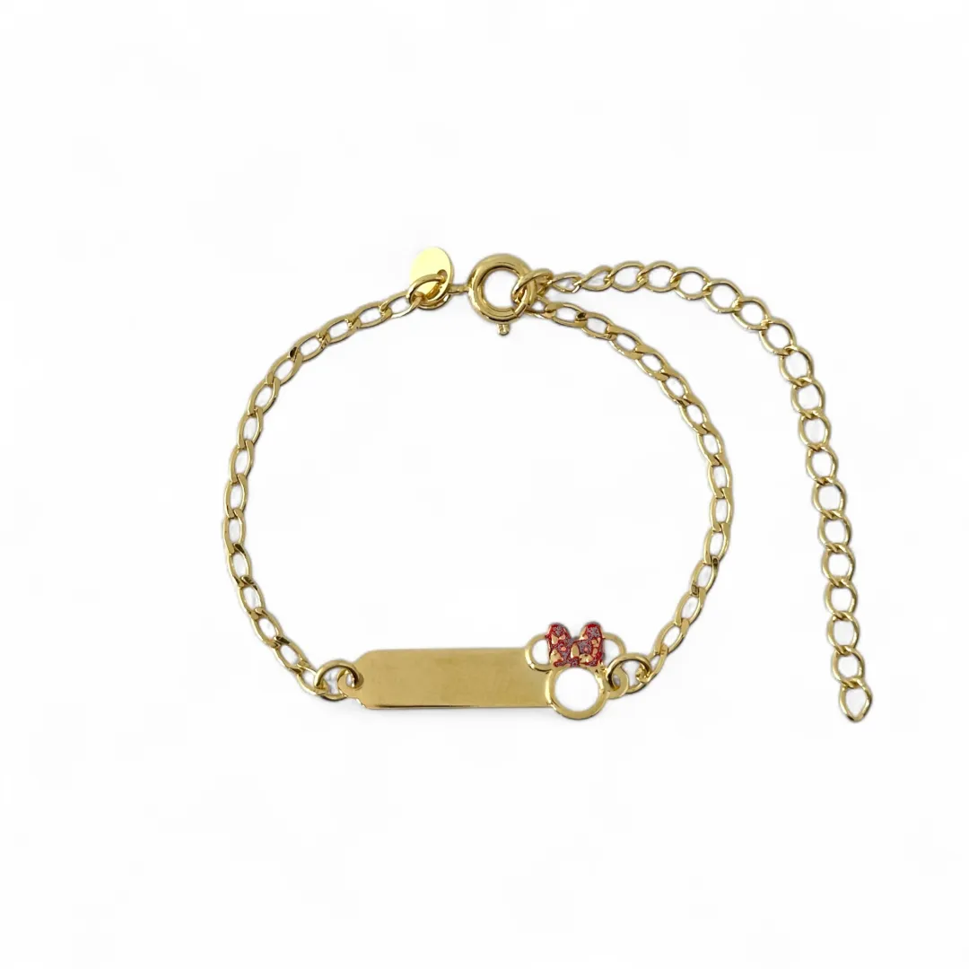 Pulseira Infantil Minnie Chapa Banhada a Ouro 18k para Gravação - 14cm