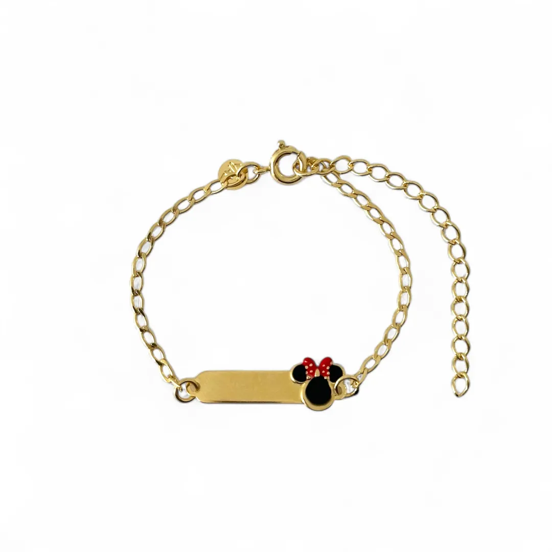 Pulseira Infantil Minnie Chapa Banhada a Ouro 18k para Gravação - 14cm