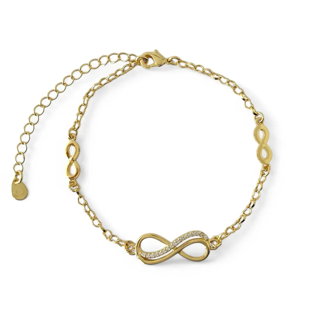Pulseira Infinito Banhada a Ouro 18k com Zircônias