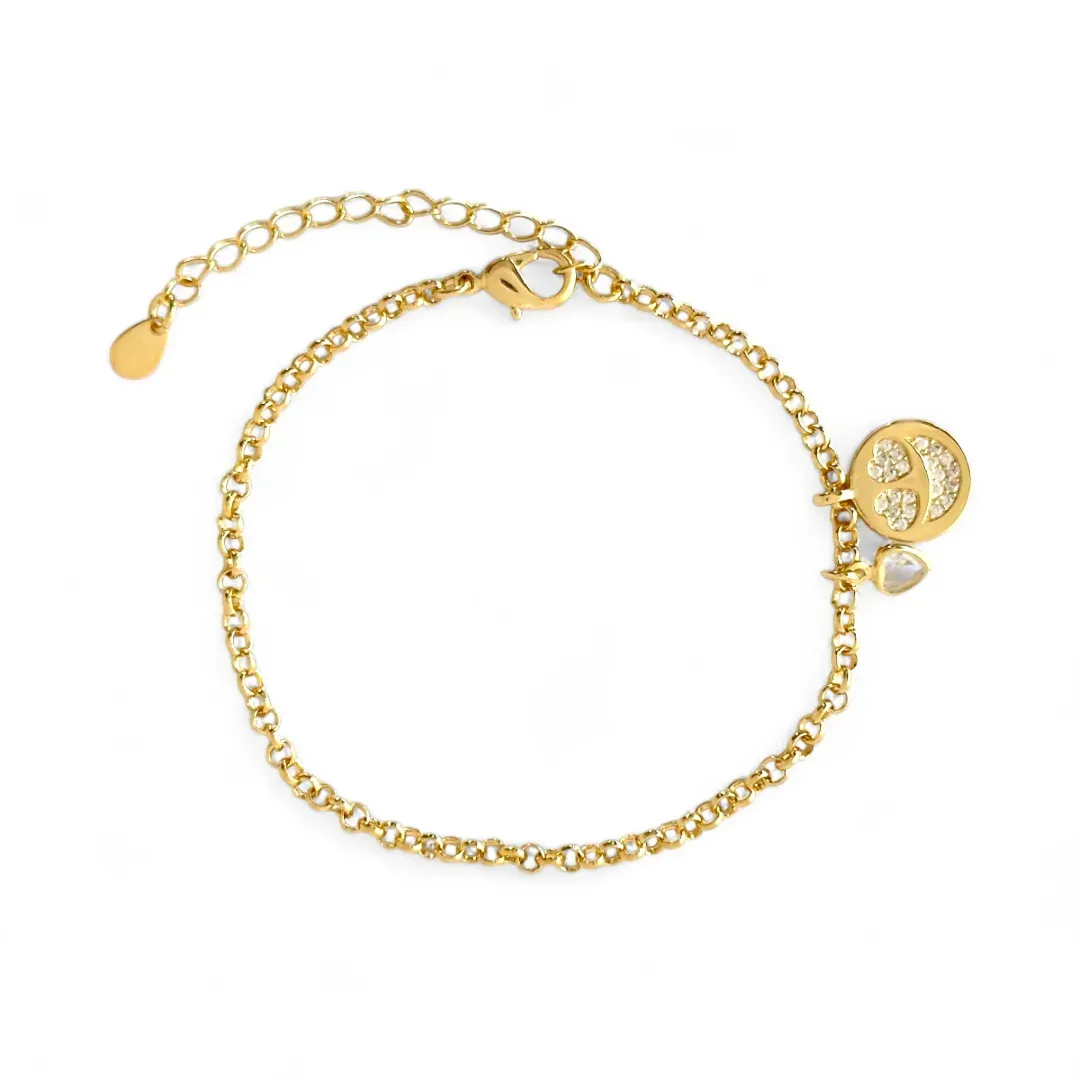 Pulseira  Medalha Emoji Zircônia Banhado a Ouro 18K