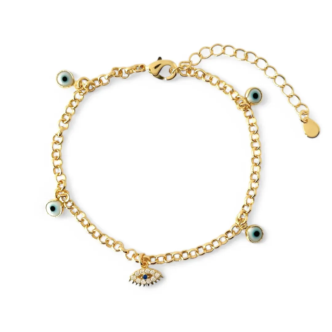 Pulseira Olho Grego Banhada a Ouro 18k com Zircônias