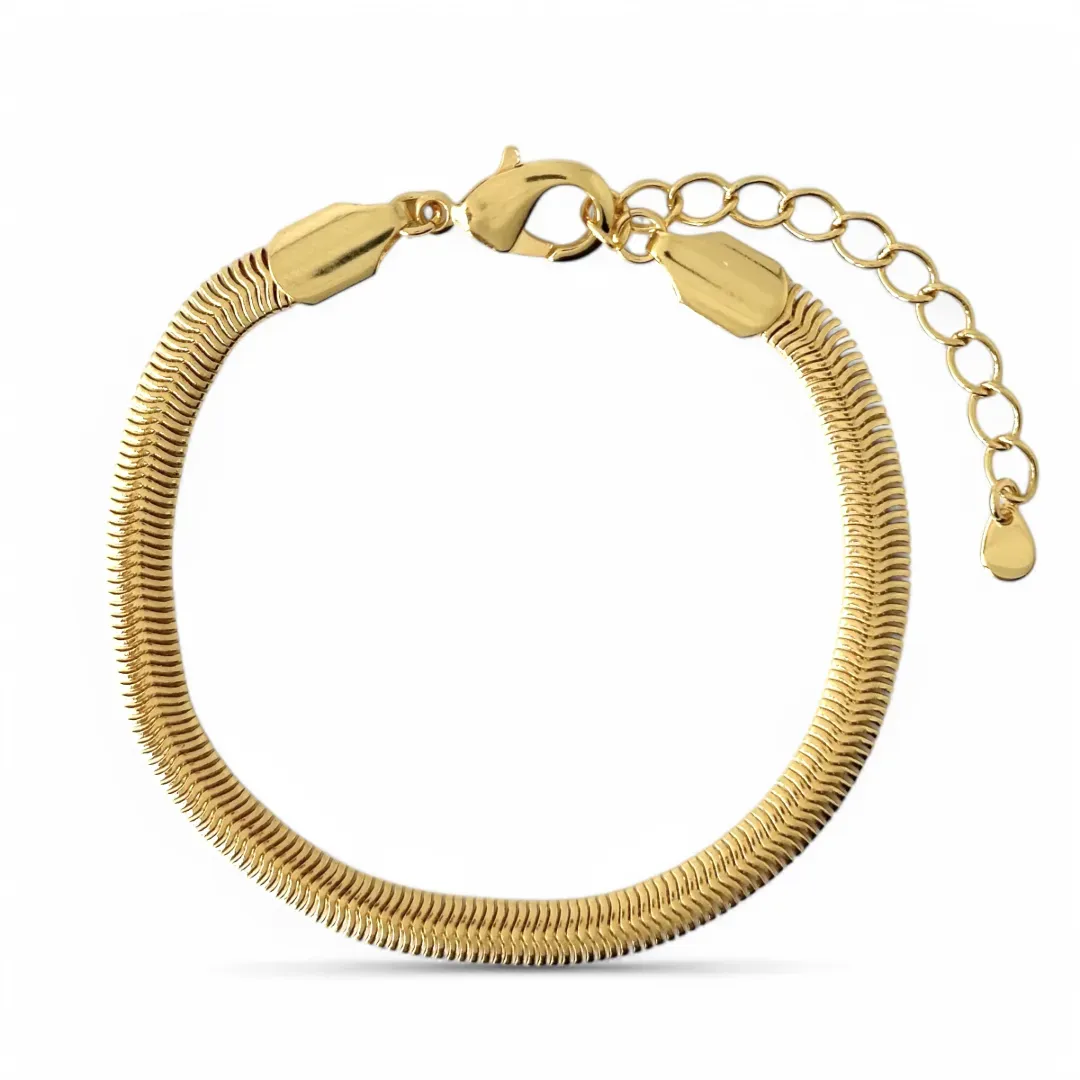 Pulseira Rabo Rato Achatada Banhada a Ouro 18k