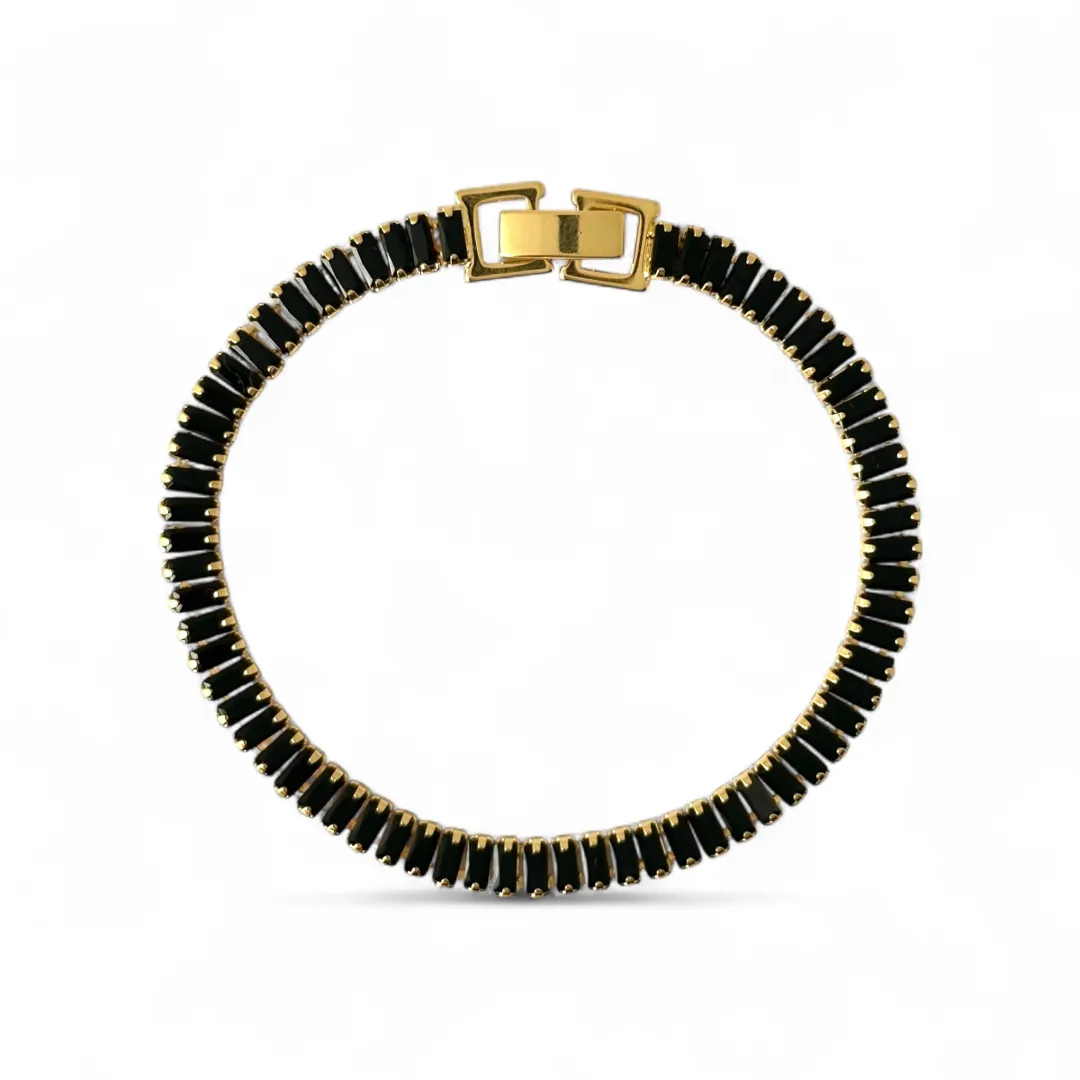 Pulseira Riviera Banhada a Ouro 18k com Zircônias Pretas e Fecho Gaveta