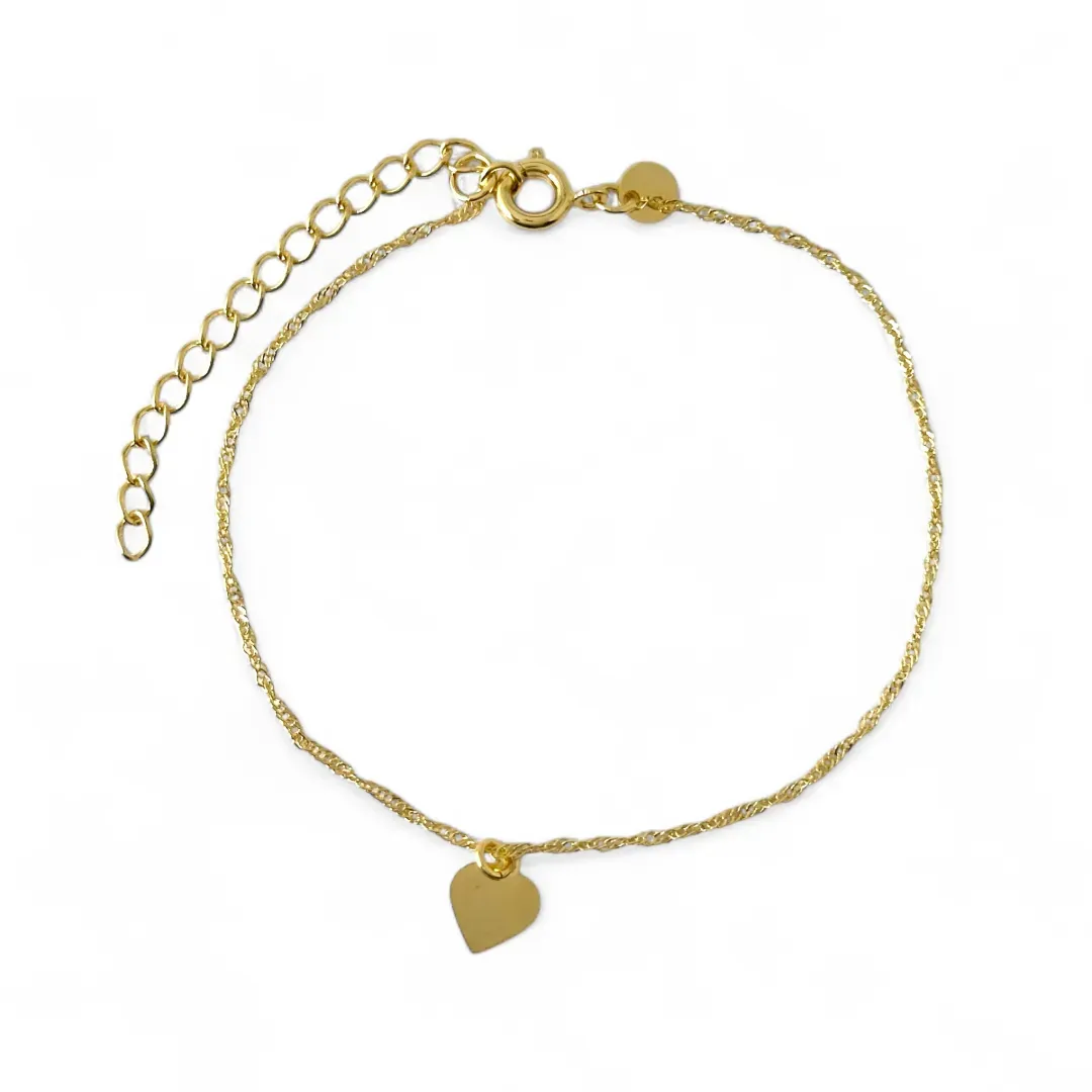 Pulseira Singapura Coração Banhada a Ouro 18k