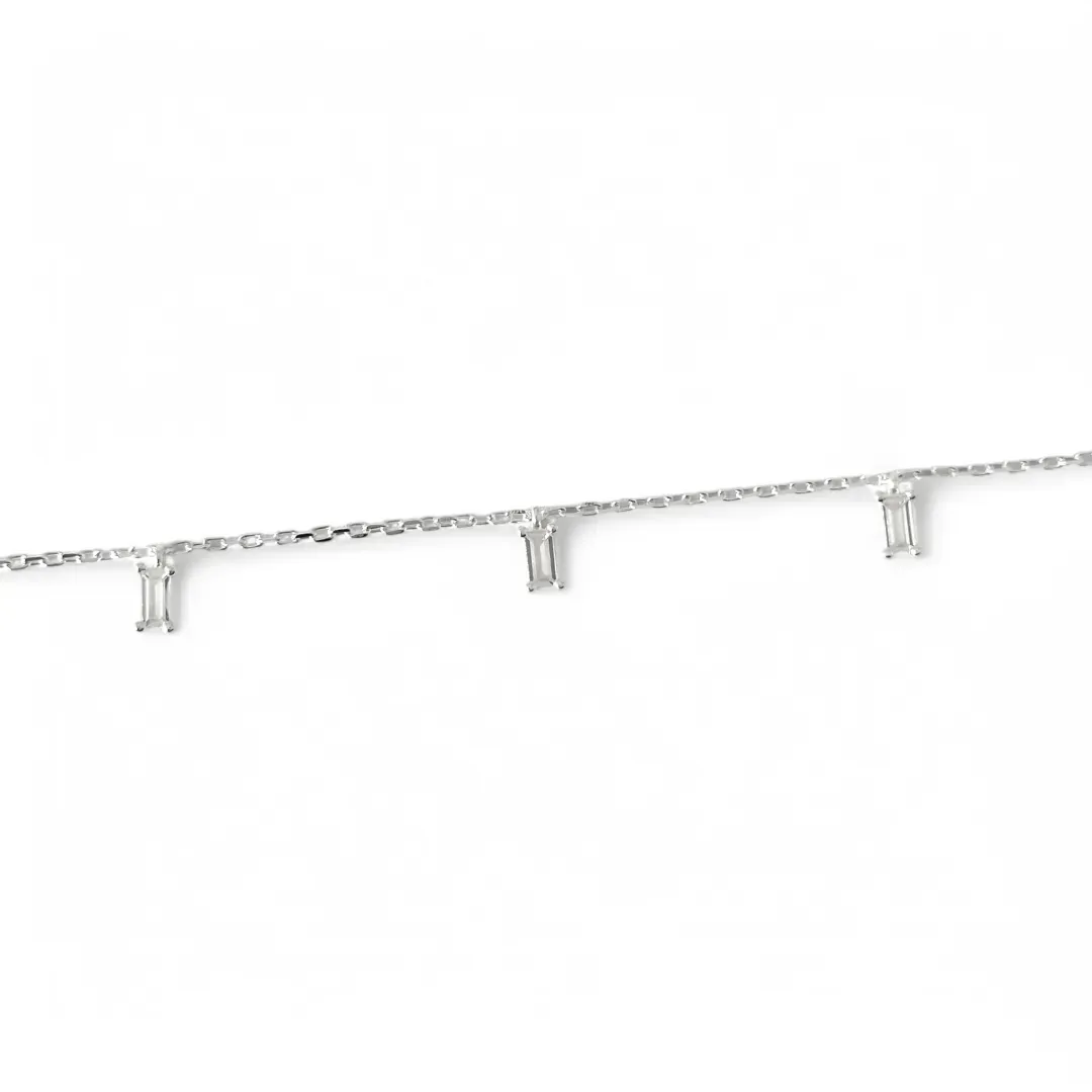 Pulseira Tornozeleira 3 Pedras Prata 925 Zircônias Cristal