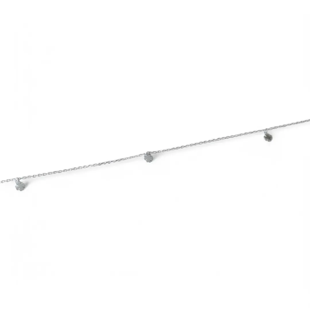 Pulseira Tornozeleira 3 Trevos Prata 925 Trevo Liso