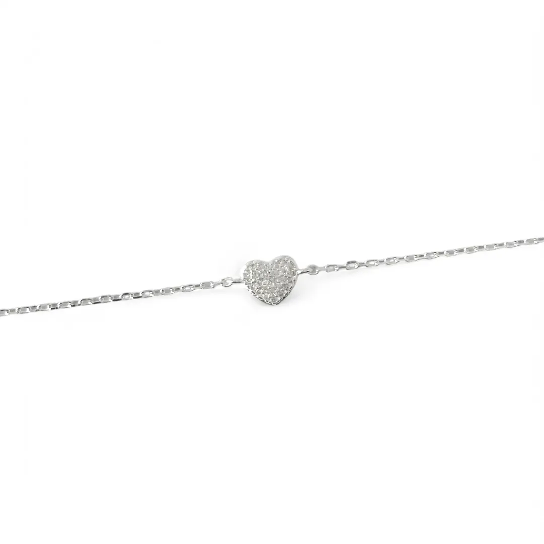 Pulseira Tornozeleira Coração Prata 925  Cravejado com Zircônias