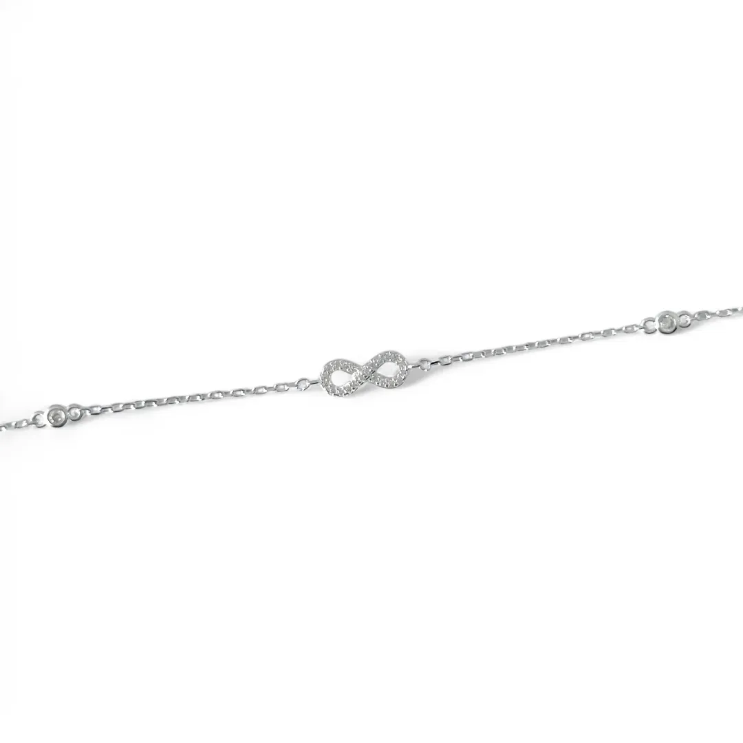 Pulseira Tornozeleira Infinito Prata 925 com Zircônias
