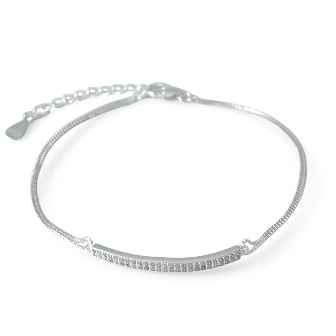 Pulseira Veneziana Fio de Zircônias Prata 925 2 Linhas