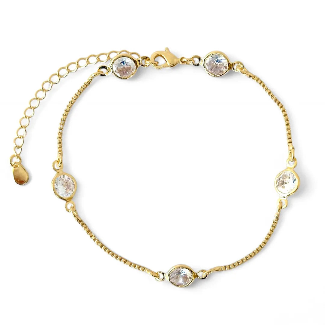 Pulseira Veneziana Ponto de Luz Banhada a Ouro 18k com 5 Zircônias