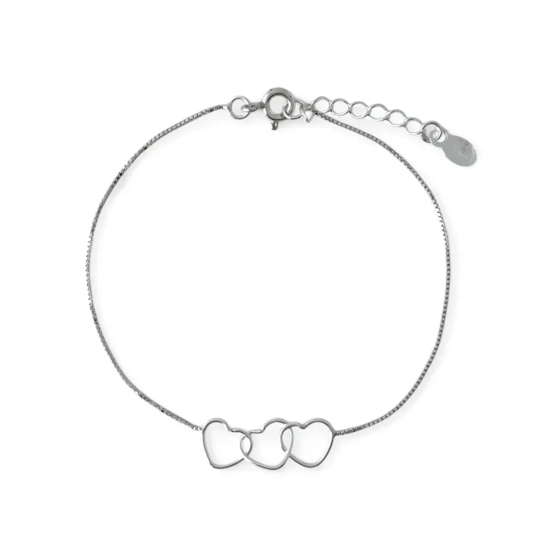 Pulseira Veneziana Prata 925 3 Corações